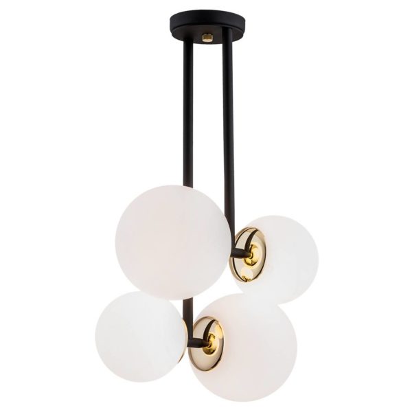 Argon Plafonnier Margaret 4 lampes opale/noir/laiton Argon