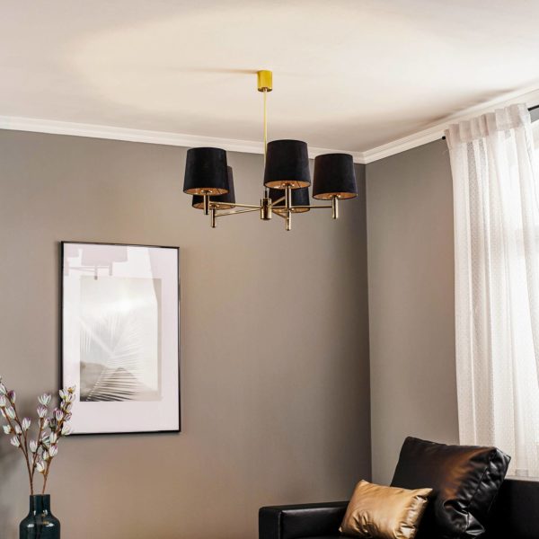 Argon Lustre Polo, 5 lampes, noir/laiton foncé Argon