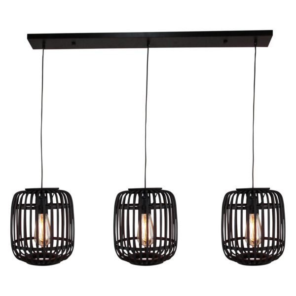 Brilliant Suspension Woodrow avec 3 abat-jours cage bambou Brilliant