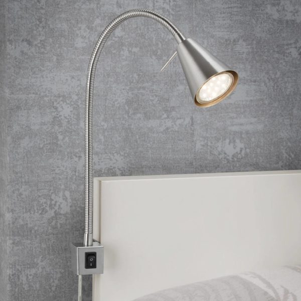 Briloner Applique murale LED Tuso, montage au lit, nickel Briloner