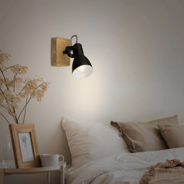 Briloner Spot pour plafond Arbo avec élément bois, 1 lampe Briloner