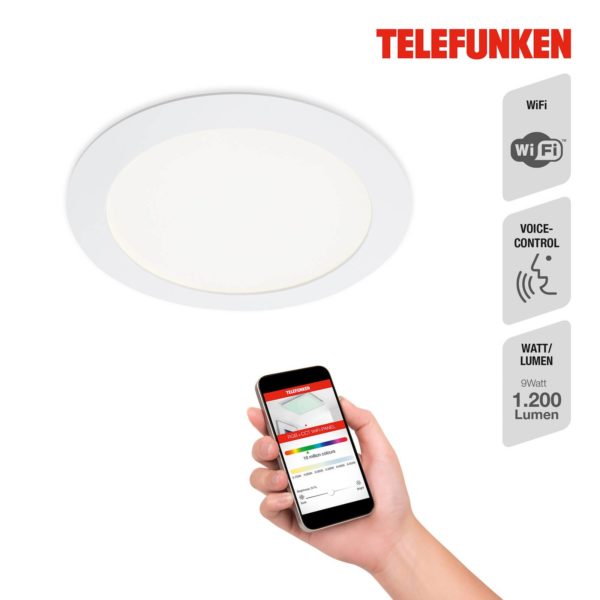 Telefunken Luminaire encastrable LED Virgo, RGBW, blanc, Ø 17 cm Telefunken