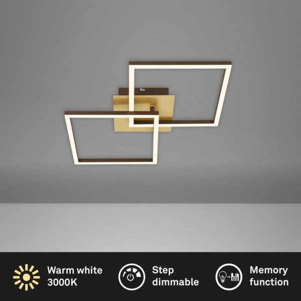 Briloner Plafonnier LED Frame, doré, dimmable, à 2 lampes Briloner