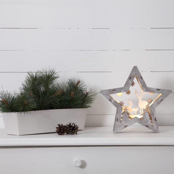 STAR TRADING Étoile décorative LED Faune en bois, hauteur 24 cm STAR TRADING