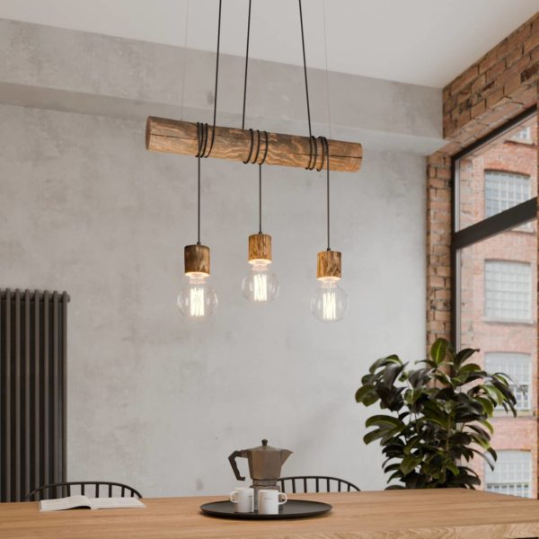 Envostar Terra suspension, poutre en bois foncé, 3 lampes Envostar