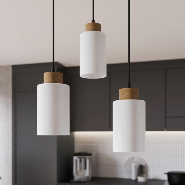 Envostar Talia suspension chêne/blanc, 3 lampes ronde Envostar