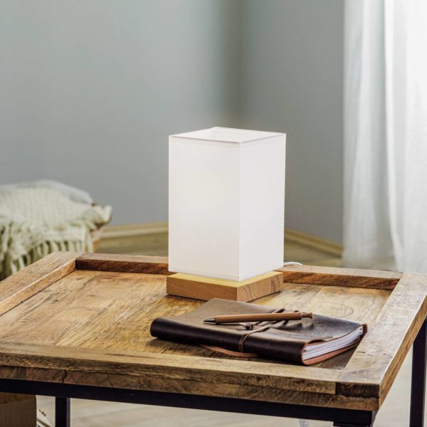 BRITOP Lampe à poser Canvas, chêne, angulaire, blanche BRITOP