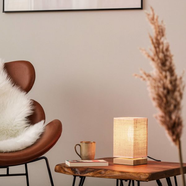 BRITOP Lampe à poser Canvas, chêne, angulaire, beige BRITOP