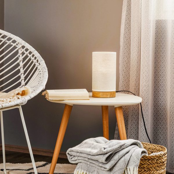 BRITOP Lampe à poser Canvas, chêne, ronde, crème BRITOP