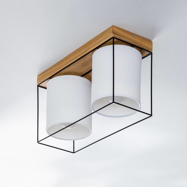 BRITOP Plafonnier Trapper, noir/blanc/chêne, à 2 lampe BRITOP
