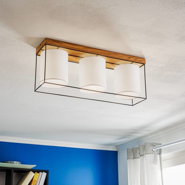 BRITOP Plafonnier Trapper, noir/blanc/chêne, à 3 lampe BRITOP