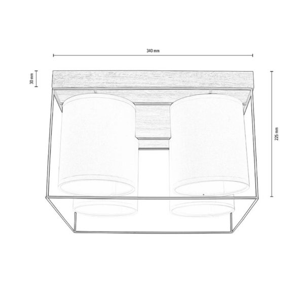 BRITOP Plafonnier Trapper, carré, à 4 lampes BRITOP