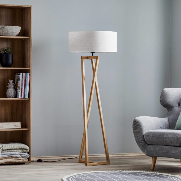 BRITOP Lampadaire Canvas, chêne, abat-jour tissu, beige BRITOP