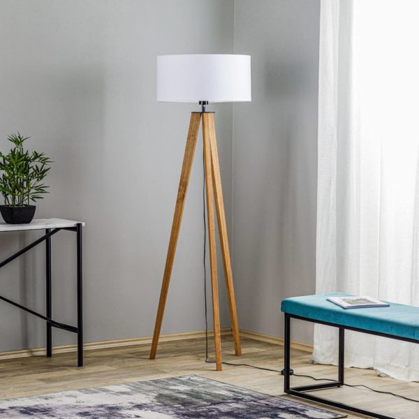 BRITOP Lampadaire Maira, trépied, pin décapé, blanc BRITOP