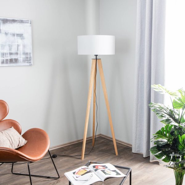 BRITOP Lampadaire Maira, trépied, pin décapé, gris BRITOP