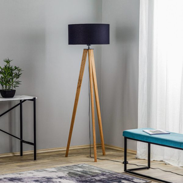 BRITOP Lampadaire Maira, trépied, pin décapé, noir BRITOP