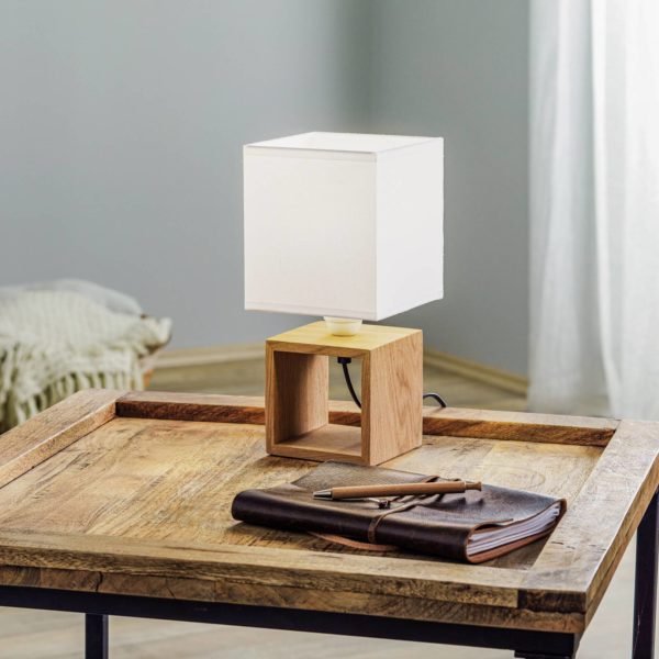 BRITOP Lampe à poser Monas, chêne huilé, blanche BRITOP