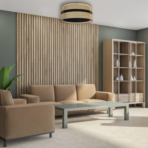 Duolla Plafonnier Big Duo en rotin, beige/noir Duolla