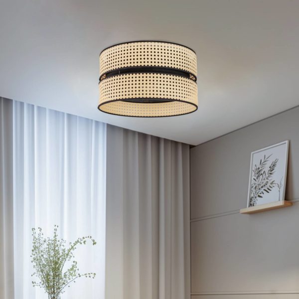 Duolla Plafonnier Duo, rotin, Ø 40 cm, beige/noir Duolla