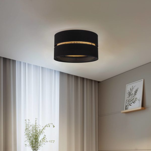 Duolla Plafonnier Duo, rotin, Ø 40 cm, noir Duolla