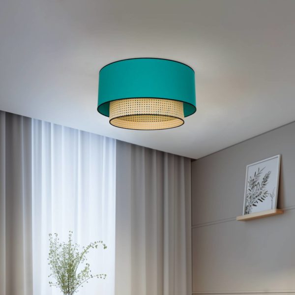 Duolla Plafonnier Big Boho, rotin, beige/pétrole Duolla