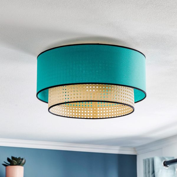 Duolla Plafonnier Boho en rotin, beige/pétrole Duolla