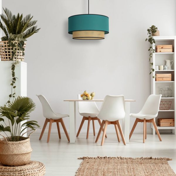 Duolla Suspension Boho, rotin, tissu, beige/pétrole Duolla