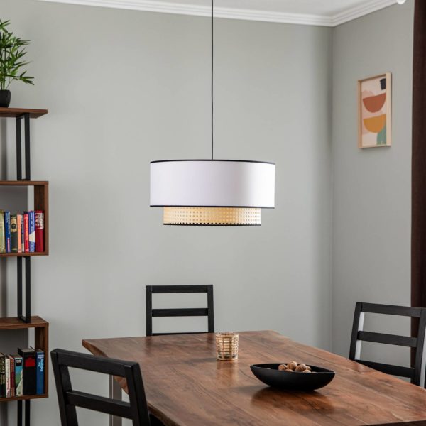 Duolla Suspension Boho, rotin, tissu, beige/blanche Duolla