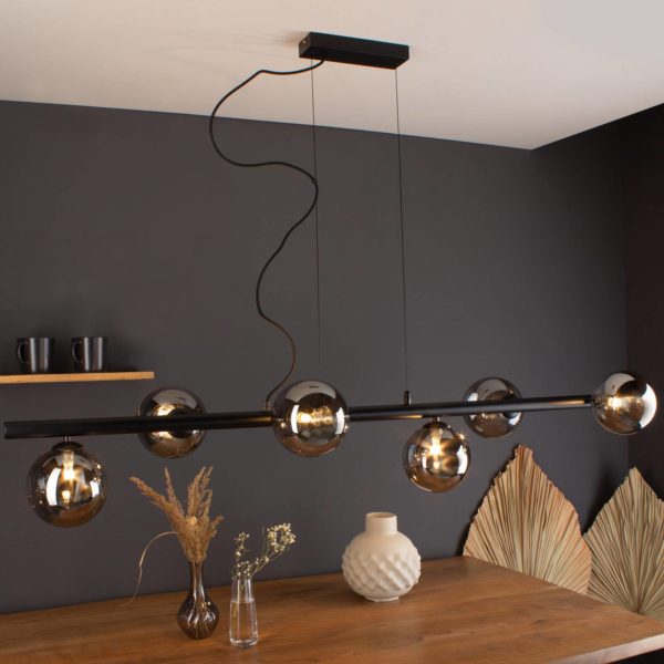 Eco-Light Suspension Neptune horizontale à six lampes noire Eco-Light