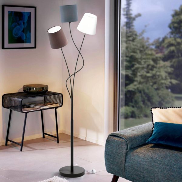 EGLO Lampadaire Maronda avec trois abat-jour en tissu EGLO