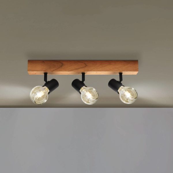 EGLO Plafonnier Townshend 3 en bois à 3 lampes noir EGLO