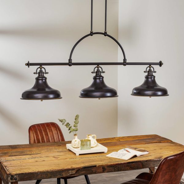 QUOIZEL Suspension Emery style industriel bronze 3 lampes QUOIZEL