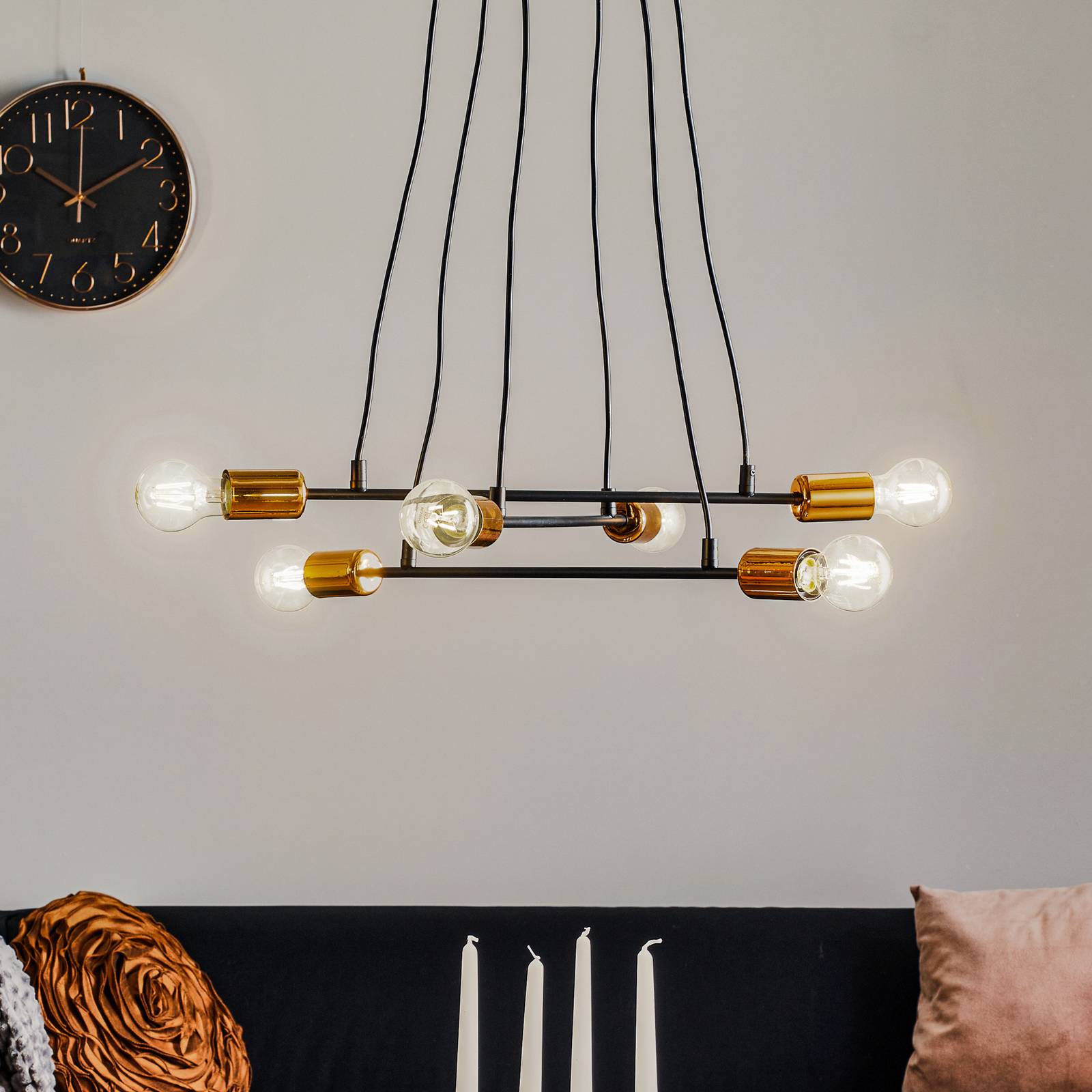 EMIBIG LIGHTING Suspension Bravo 6 lampes à détails cuivrés