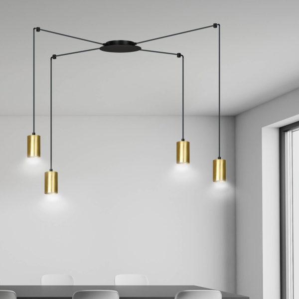 Euluna Suspension Speed noire et dorée, à 4 lampes Euluna