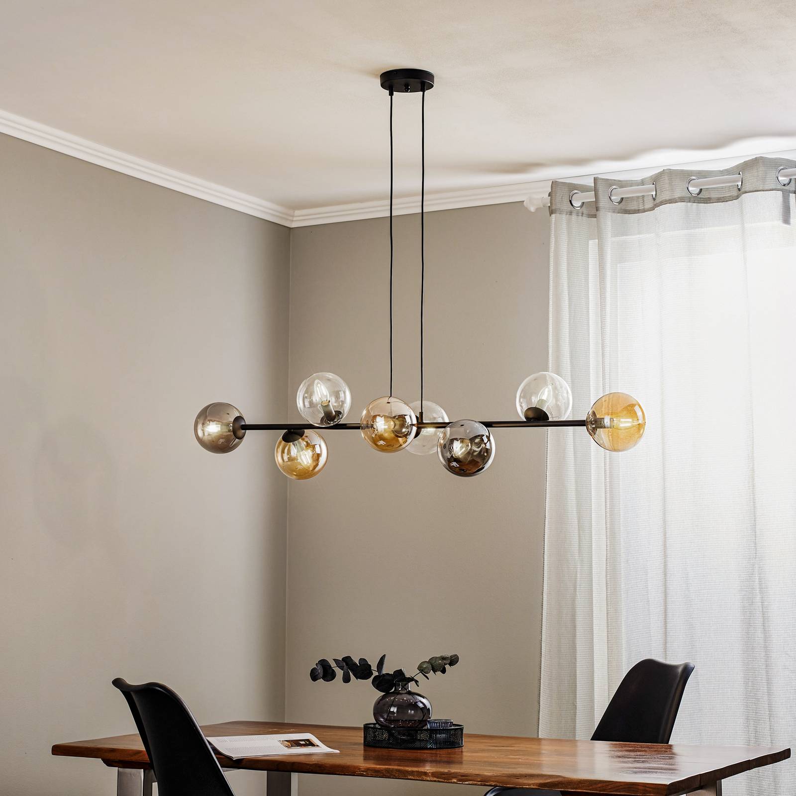 EMIBIG LIGHTING Suspension Glassy 8 lampes verre graphite/ambre/clair EMIBIG LIGHTING