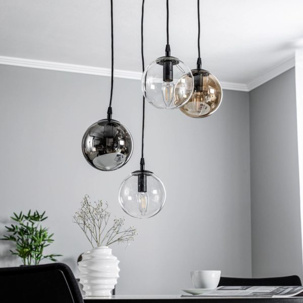 EMIBIG LIGHTING Suspension Glassy 4 lampes ronde, graphite/ambre/clair EMIBIG LIGHTING