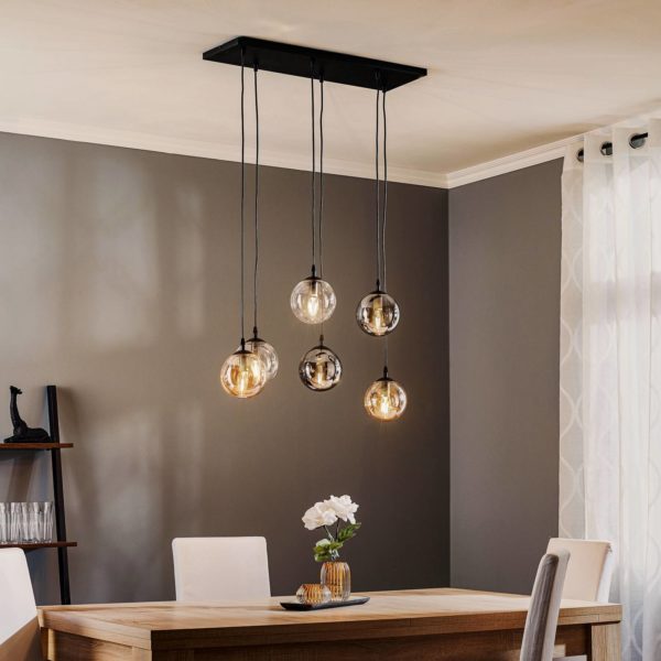 EMIBIG LIGHTING Suspension Glassy 6 lampes droite graphite/ambre/clair EMIBIG LIGHTING