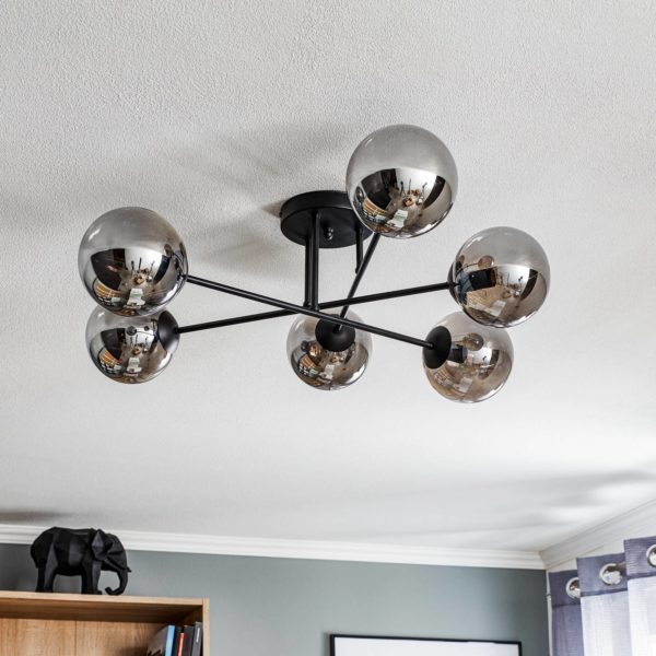 EMIBIG LIGHTING Plafonnier Glassy 6 lampes droit, verre graphite EMIBIG LIGHTING