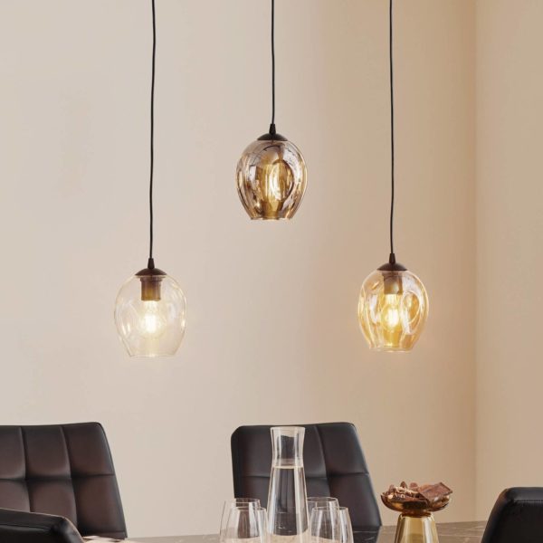 EMIBIG LIGHTING Suspension Starla droite 3 lampes graphite/ambre EMIBIG LIGHTING