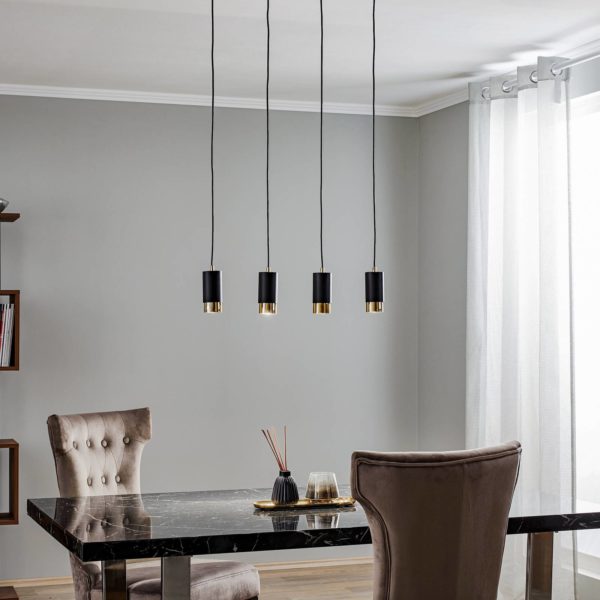 Euluna Suspension courte Kumo, noire/dorée 4 lampes Euluna