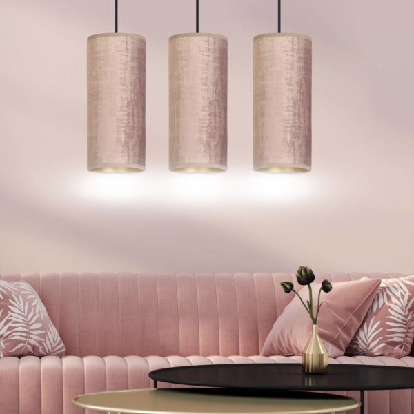 Euluna Suspension Joni tissu allongée 3 lampes rosé doré Euluna