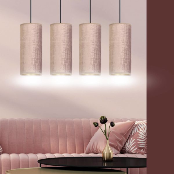 Euluna Suspension Joni tissu allongée 4 lampes rosé doré Euluna