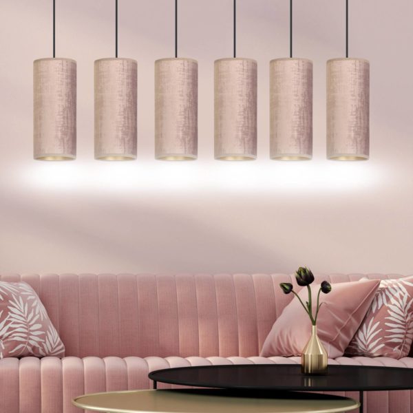 Euluna Suspension Joni tissu allongée 6 lampes rosé doré Euluna