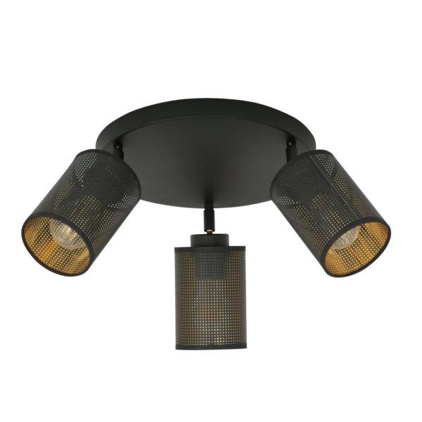 Euluna Spot plafond Bronx Premium, noir/doré, 3 lampes Euluna