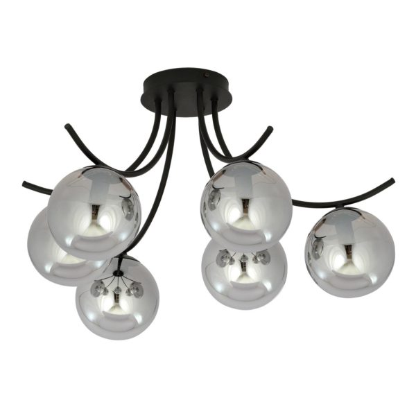EMIBIG LIGHTING Plafonnier Boston, noir/graphite, à 6 lampes EMIBIG LIGHTING