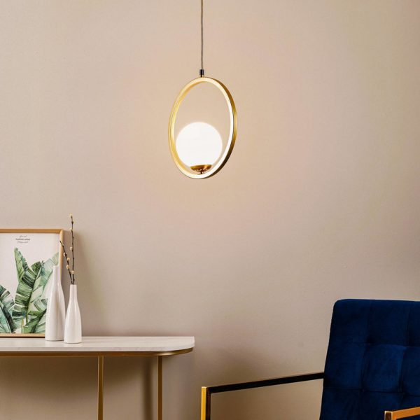 Eko-Light Suspension Vienna, verre opale, laiton, 1 lampe Eko-Light