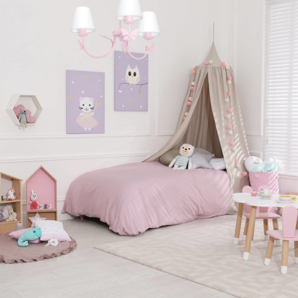 Eko-Light Lustre Alice, rose, 3 abat-jour en tissu blanc Eko-Light