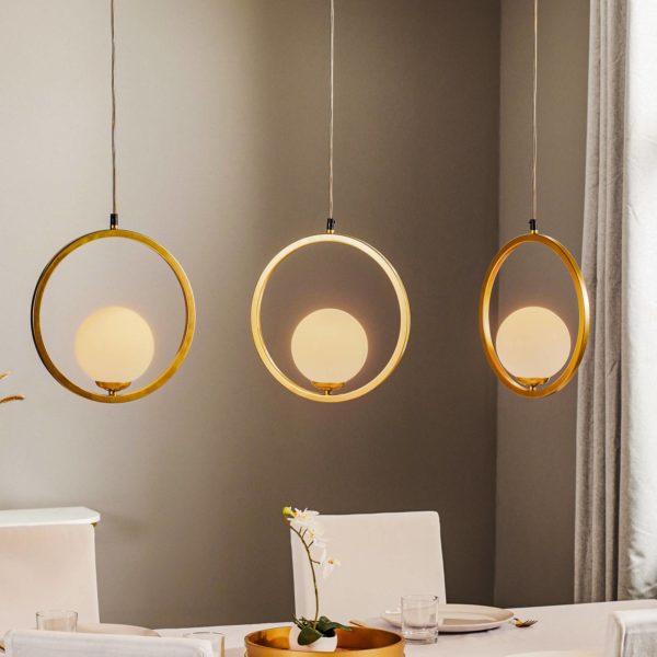 Eko-Light Suspension Vienna, verre opale, laiton, 3 lampe Eko-Light