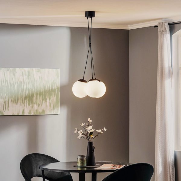 Eko-Light Suspension Lima verre opale noir 3 lampes groupées Eko-Light