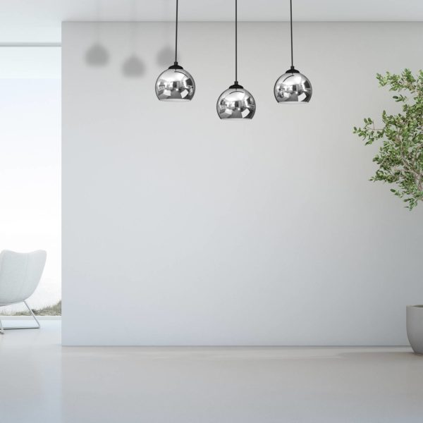 Eko-Light Tory suspension noir/chrome à 3 lampes Eko-Light